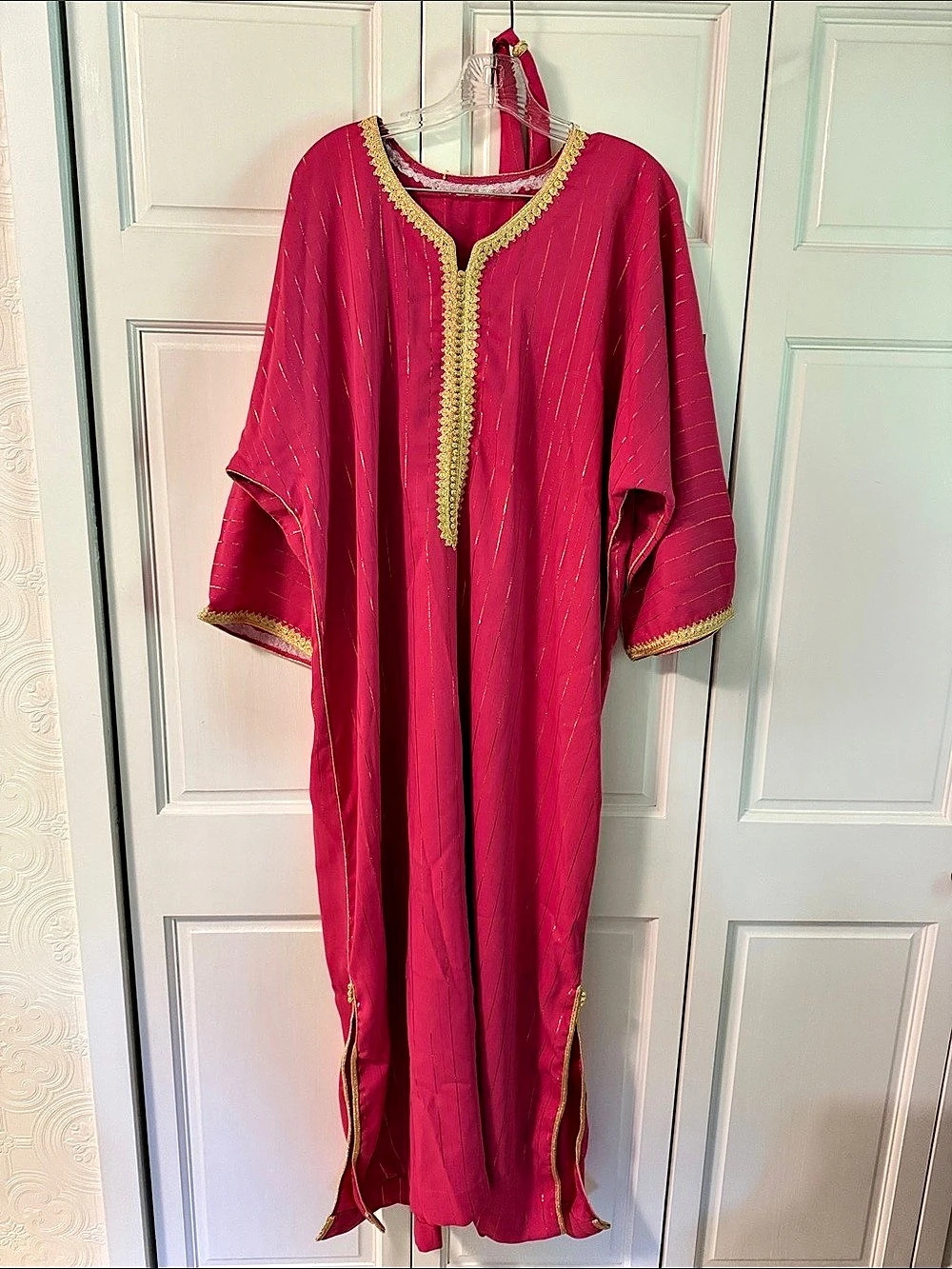 Embroidered Striped Kaftan in Pink New Handmade in Morocco XL